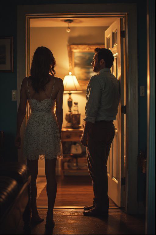 a man and woman standing in a doorway cuckold